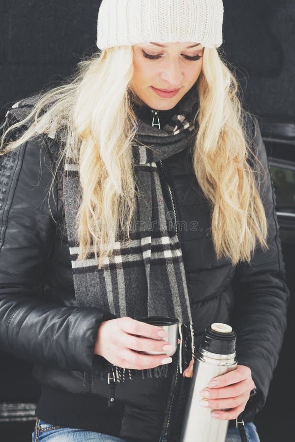 Young Attractive Woman with a Cup of Hot Drink Stock Photo - Image of