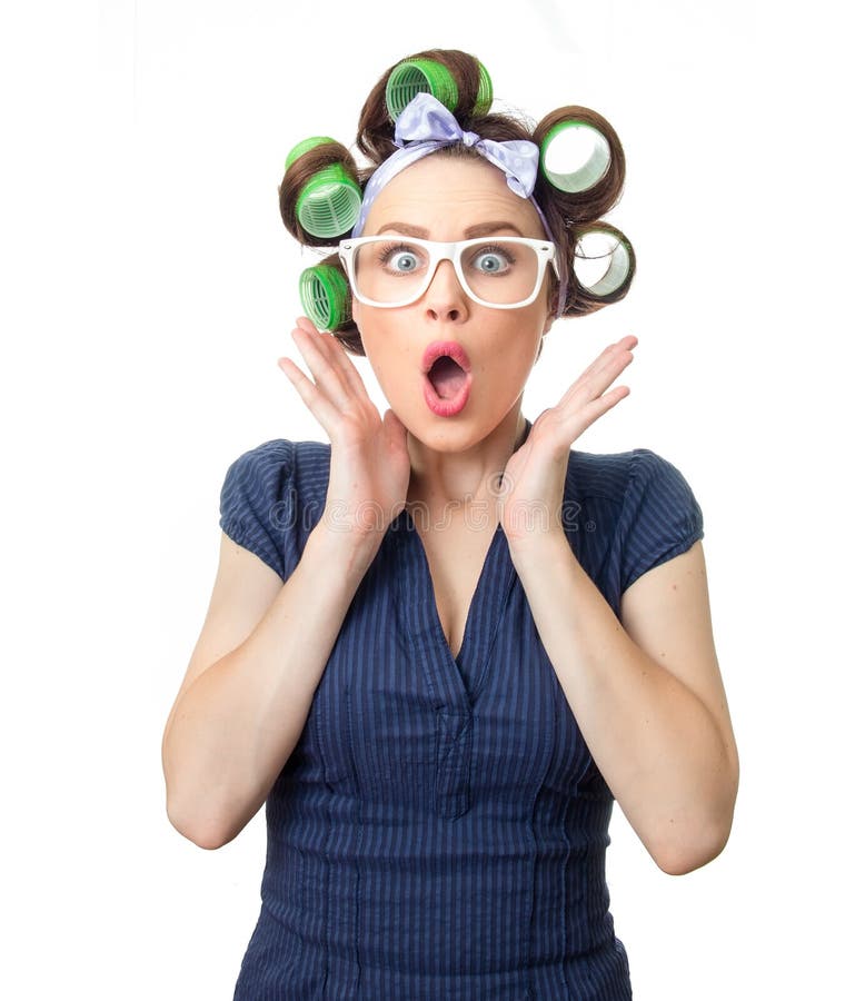 Young woman with curlers