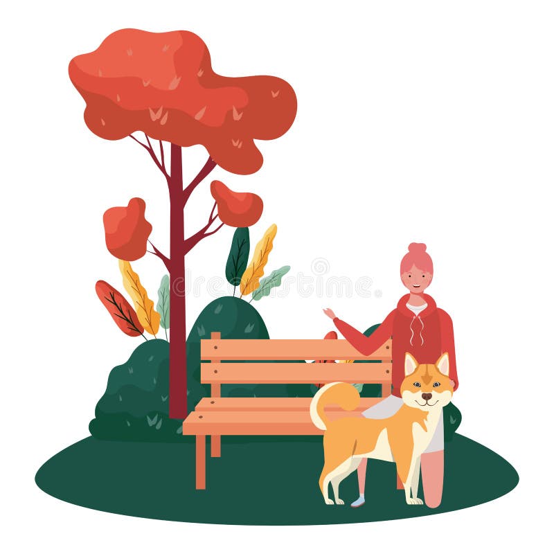 Young Woman with Cute Dog in the Park Stock Vector - Illustration of ...