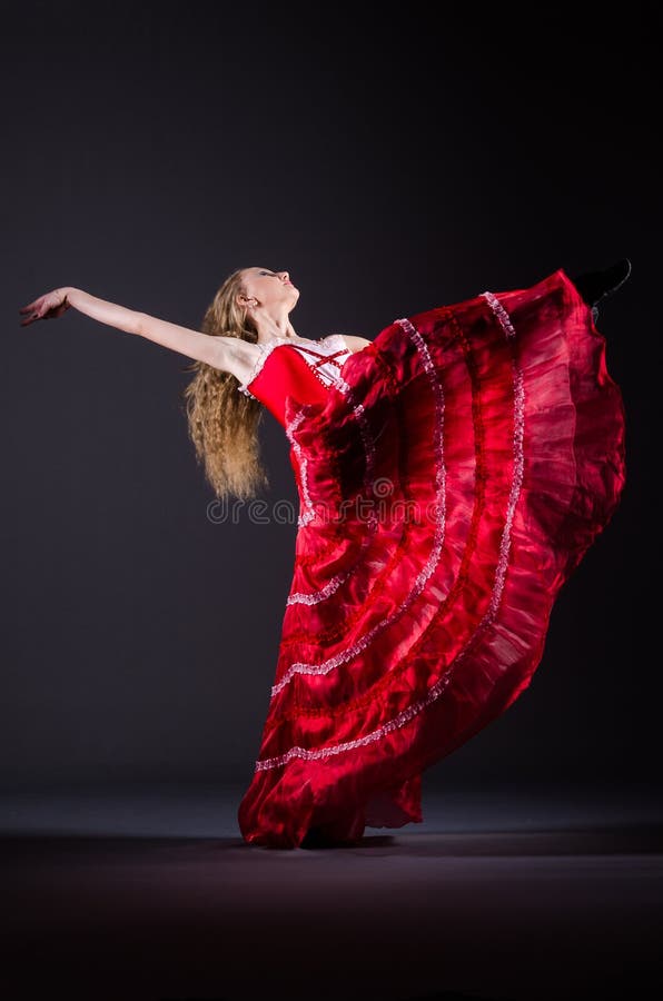 The Young Woman Dancing in Red Dress Stock Photo Image of flamenco