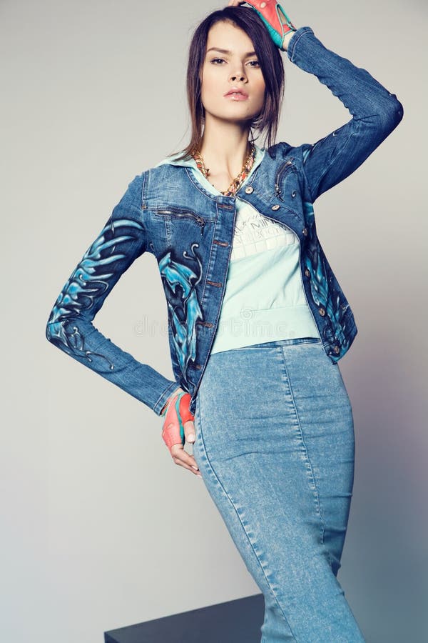 Young Woman in Denim Clothes Stock Photo Image of caucasian, female