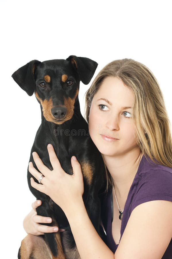 Woman Lying in Bed with Dog Stock Photo Image of sleeping, bedtime