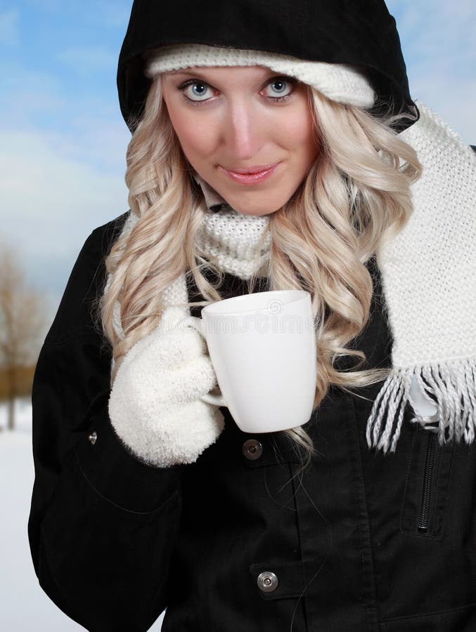 Young Woman Drinking Coffee Outside Stock Image - Image of girl ...