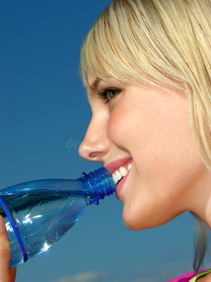 Young Woman Drinking Cold Water Stock Image Image of outdoors