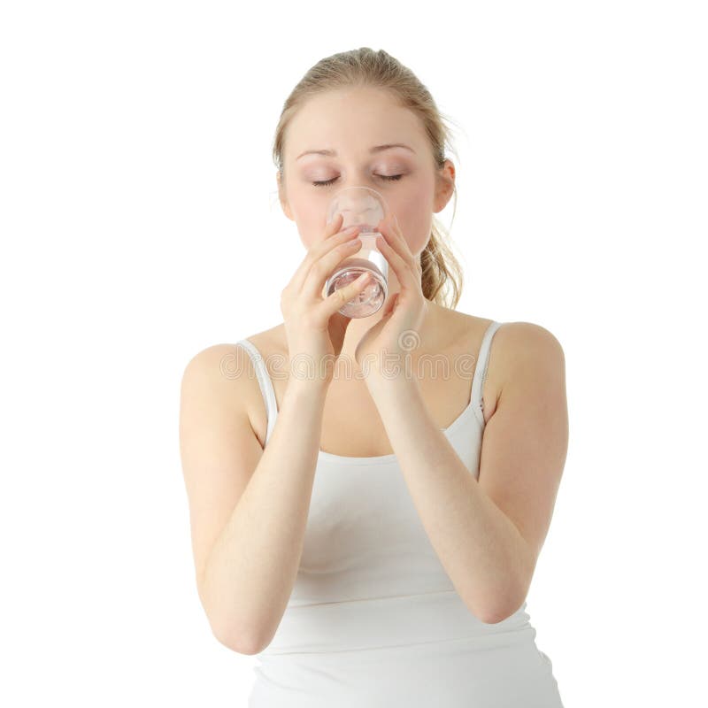 Young Woman Drinking Fresh Cold Water Stock Image Image of hand