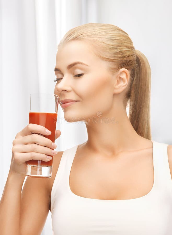 Young Woman Drinking Tomato Juice Stock Photo Image of female, natural 38283506