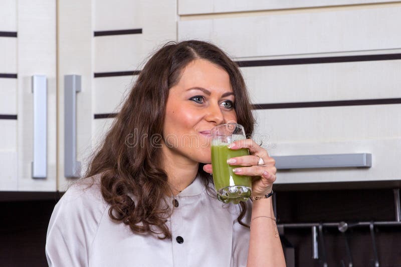 Young Woman with Drinking Vegetable Juice Stock Image Image of happy