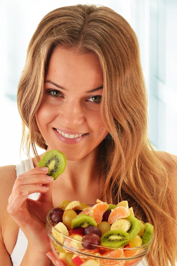 Young Woman Eating Fruit Salad Stock Photo Image of grape, fresh