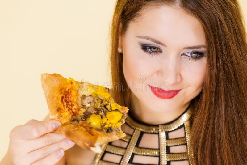 Woman Eating Hot Pizza Slice Stock Photo Image Of Mouth Pizza 151618606