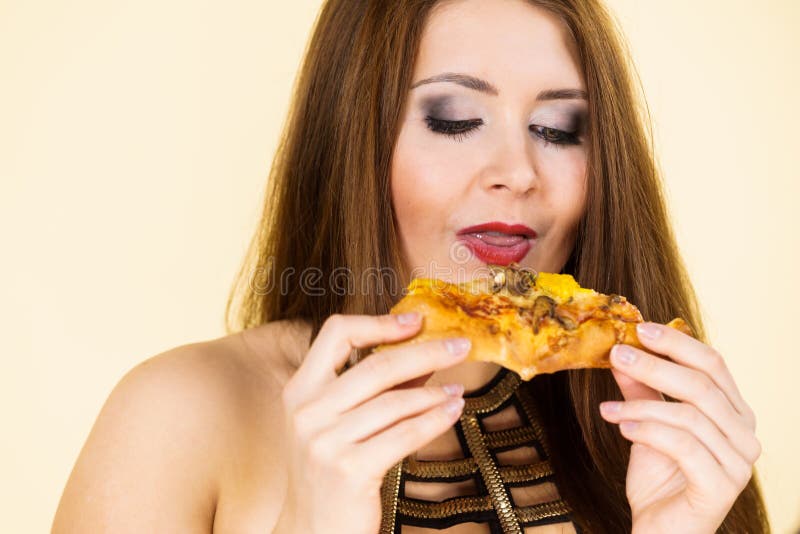 Woman Eating Hot Pizza Slice Stock Photo Image Of Fast Cuisine