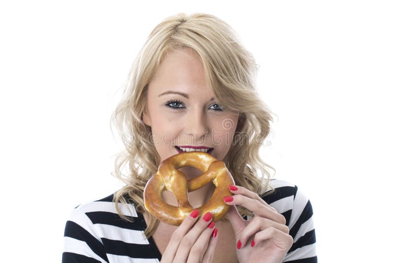 Young Woman Eating a Pretzel Stock Image Image of slim, eating 51113761