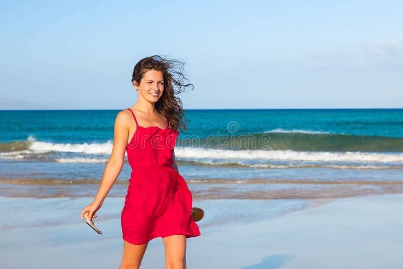 Young Woman Enjoing the Beach Stock Photo - Image of smiling, beauty ...