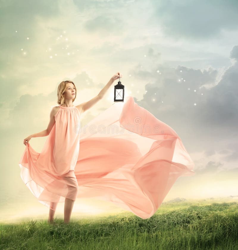 Young Woman on a Fantasy Hilltop royalty free stock image Young Woman on a Fantasy Hilltop royalty free stock image
