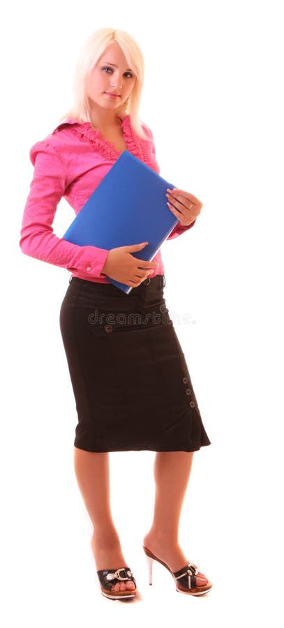 Young woman with folder isolated
