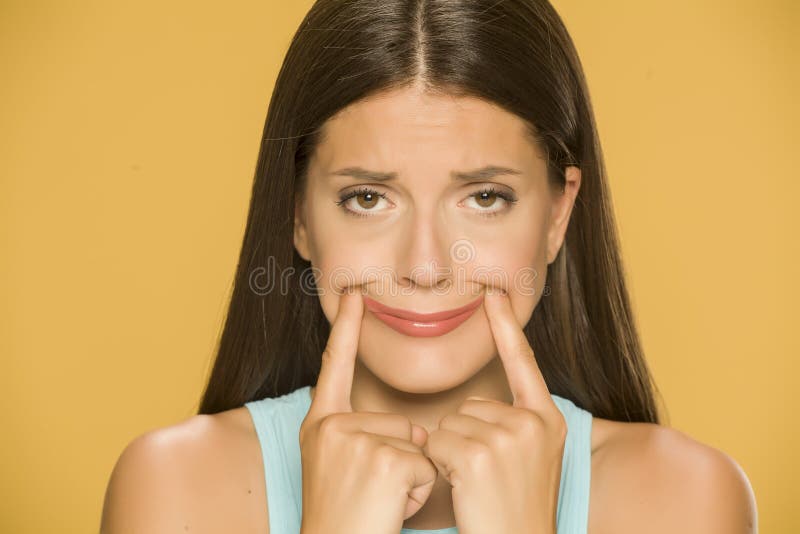 Woman In Bed Forcing Herself To Smile Stock Image Image Of Attractive Adult 22846667