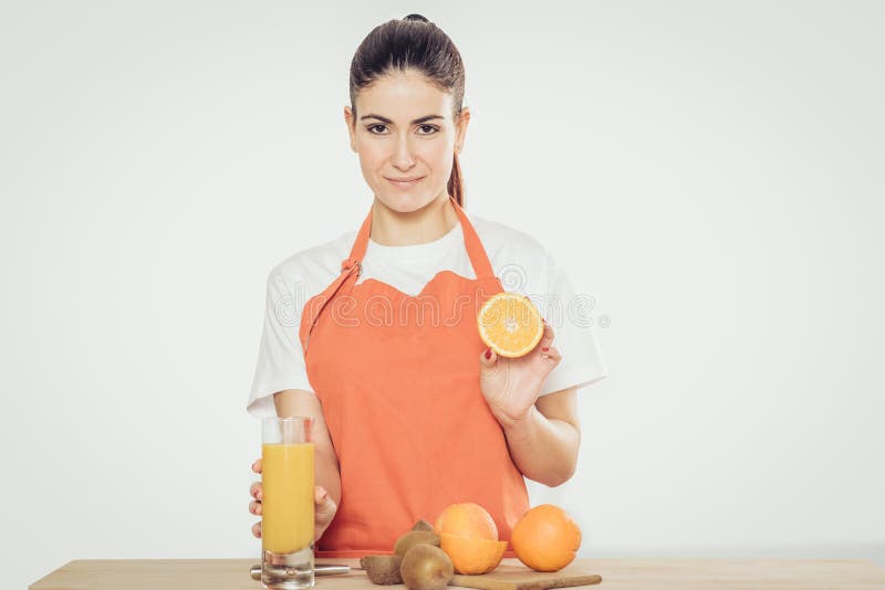 Young woman with fruits isolated stock photo