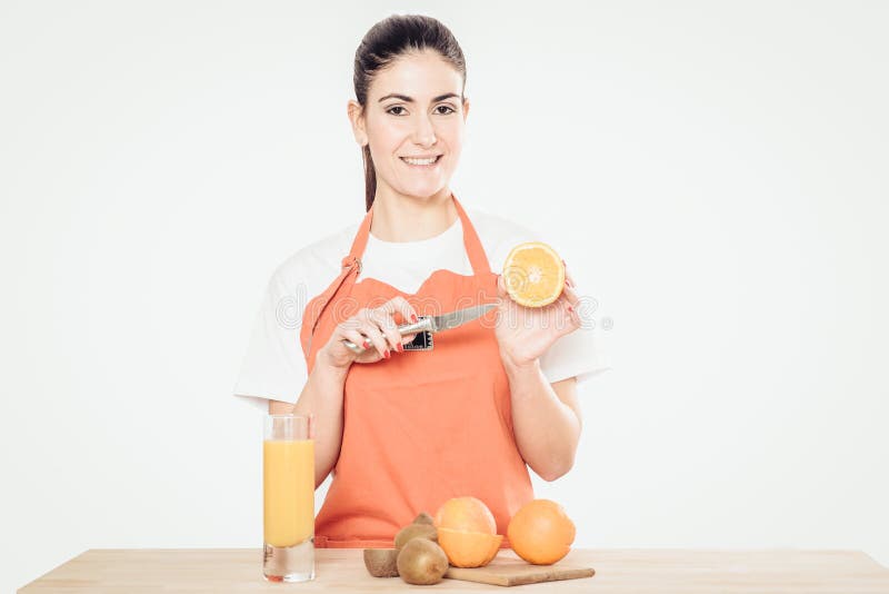 Young woman with fruits stock images