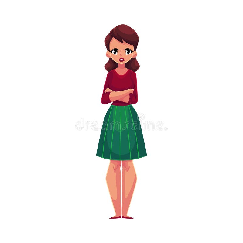Young Woman, Girl Standing with Frowned, Angry Face Expression Stock Vector  - Illustration of crossed, irritated: 92525766