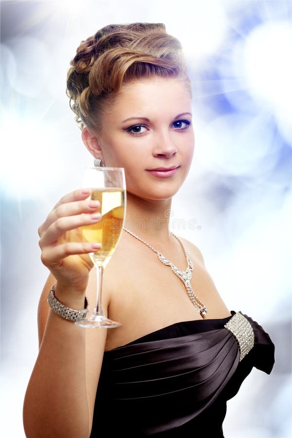 Young Woman with a Glass of Champagne Stock Photo Image of evening