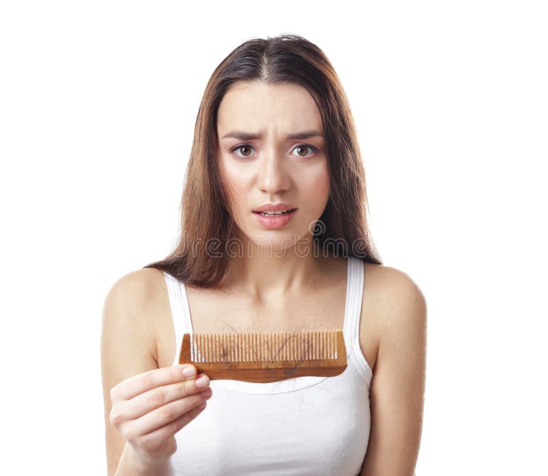Young woman with hair loss problem royalty free stock photography Young woman with hair loss problem royalty free stock photography