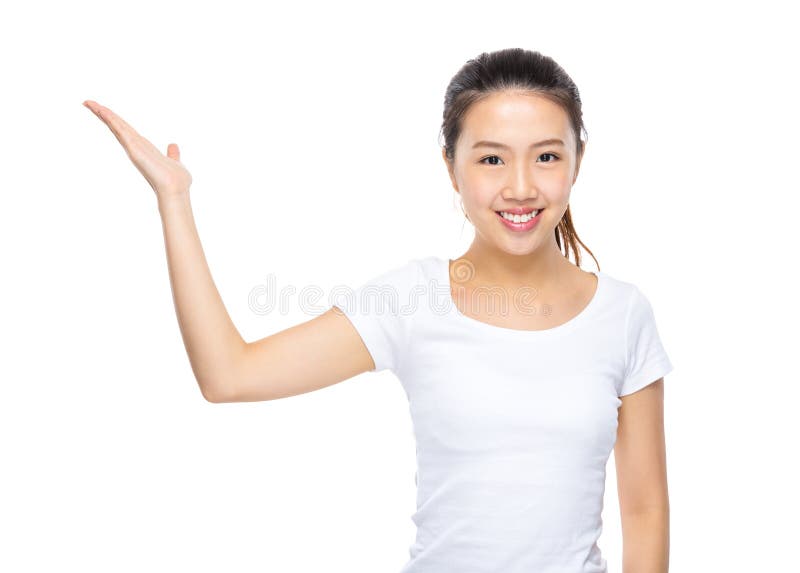 Young woman with hand presentation