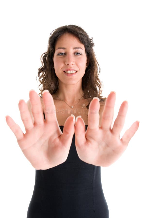 Young woman with hands on