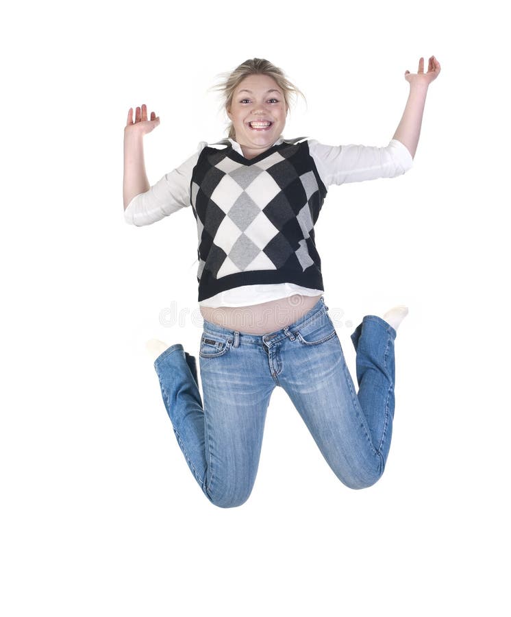 Young woman happy jump