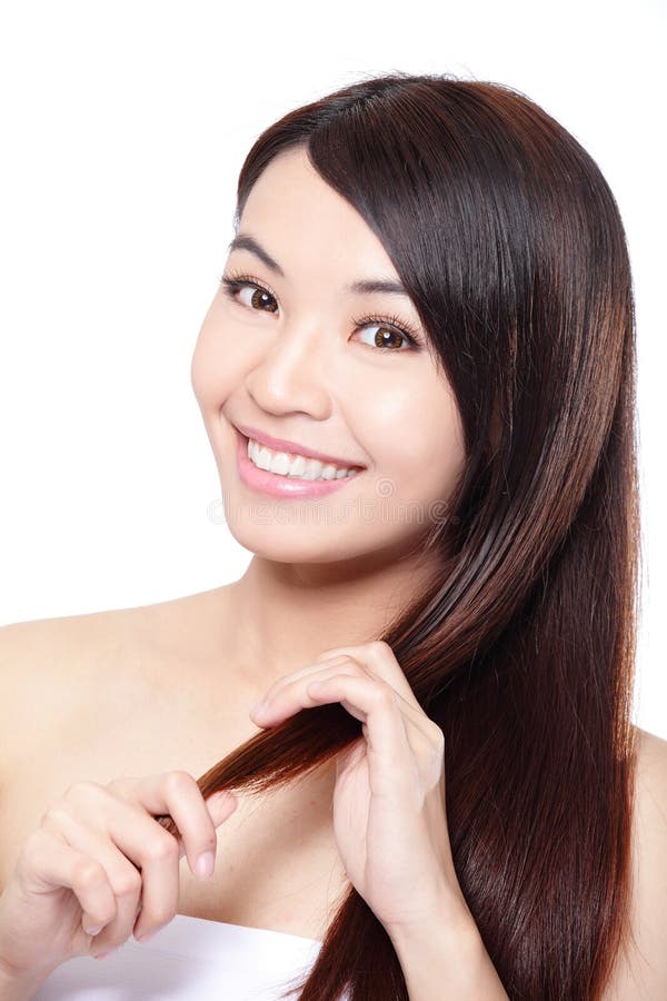 Woman Brushing Her Long Straight Hair Stock Image - Image of hairstyle ...