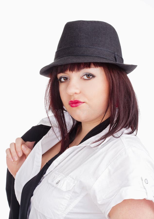 Young Woman with Hat and Tie royalty free stock photo