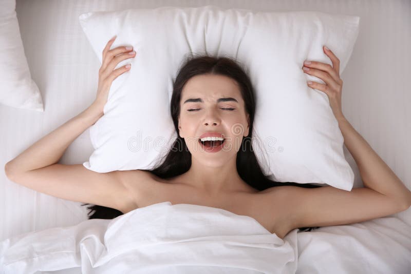 Young Woman Having Orgasm In Bed Top View Stock Image Image Of 