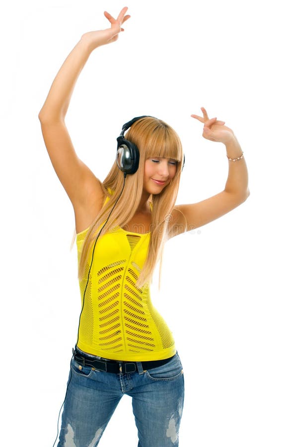 Young woman in head phones