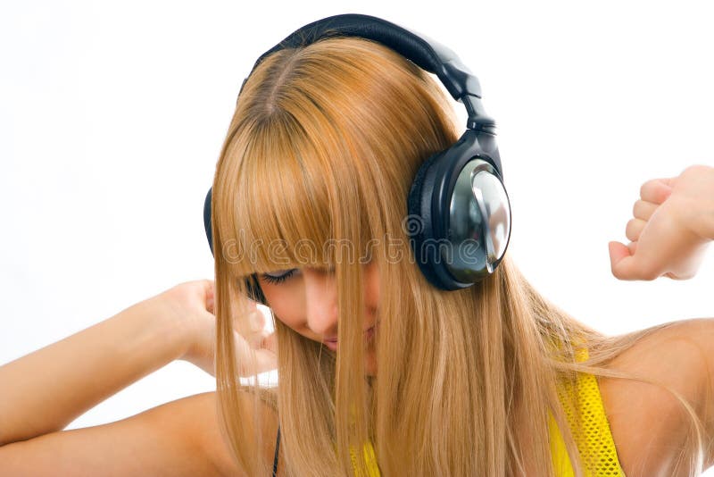 Young woman in head phones
