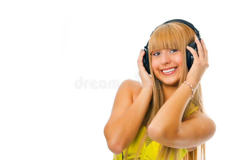 Young woman in head phones