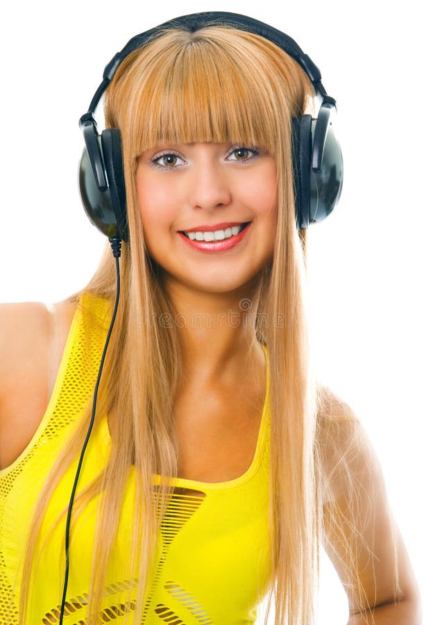 Young woman in head phones