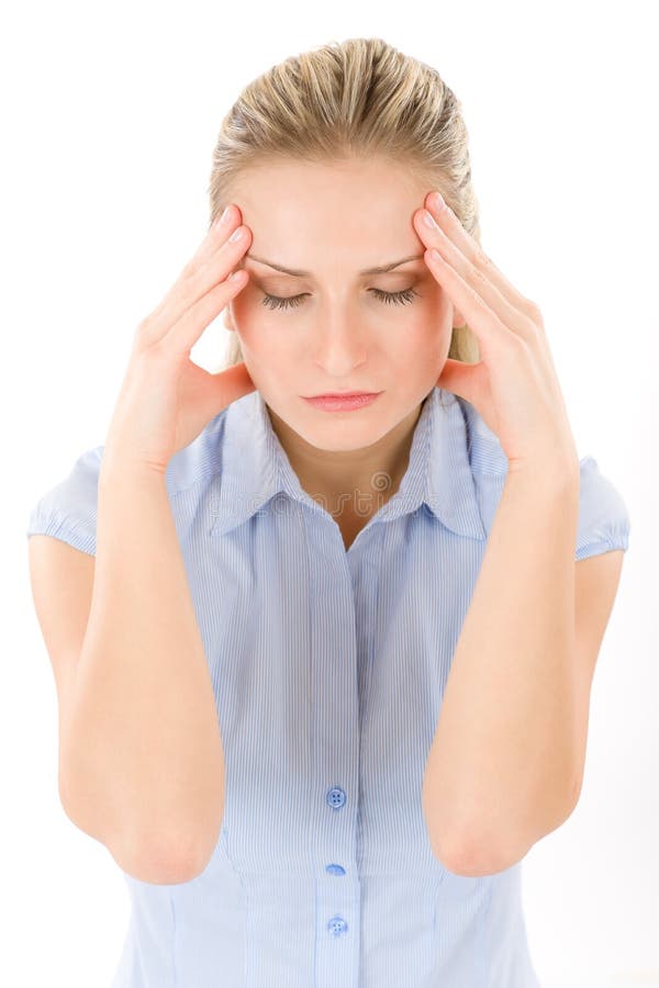 Young woman with headache, migraine royalty free stock photography Young woman with headache, migraine royalty free stock photography
