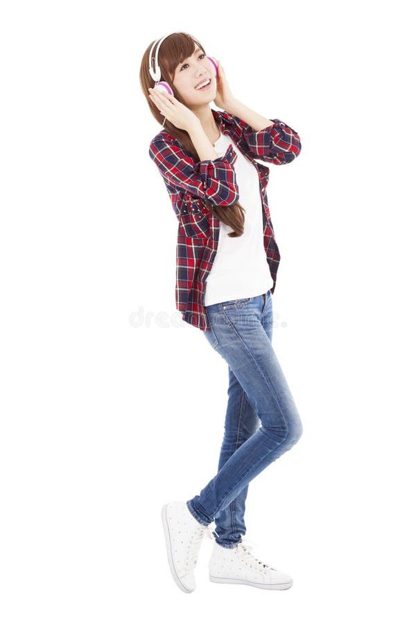 Young woman with headphones listening music