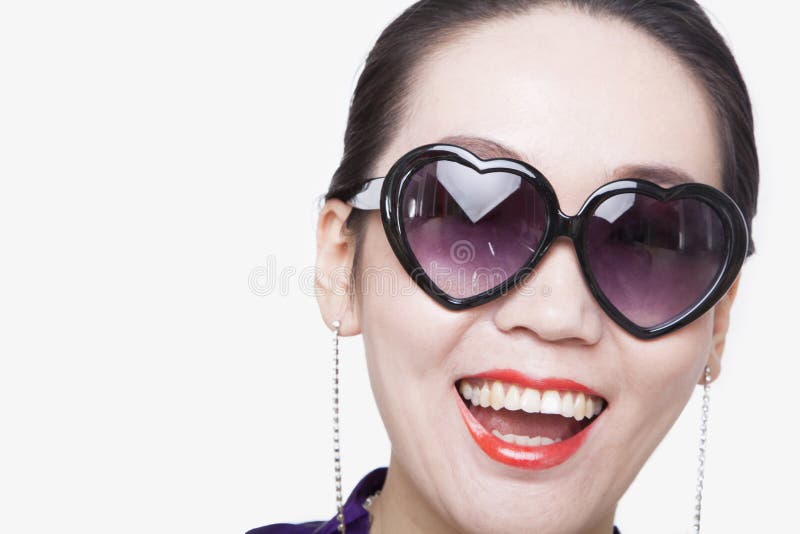 Young Woman with Heart Shape Glasses Stock Image Image of face, lipstick 31691053