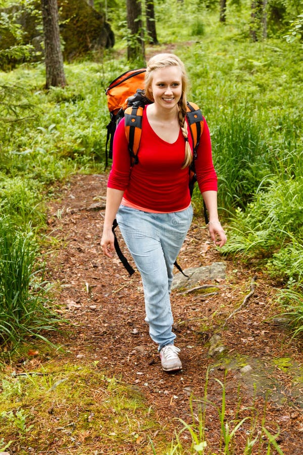 Young Woman Hiking In The Forest. Stock Photo Image 41924884