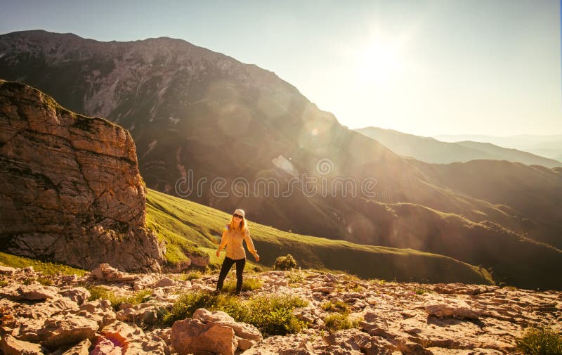 Young Woman hiking outdoor Travel Lifestyle royalty free stock image Young Woman hiking outdoor Travel Lifestyle royalty free stock image
