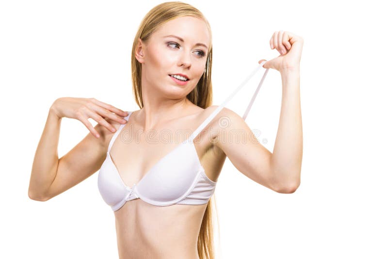 Young Woman Holding Bra Strap Stock Photo - Image of breast, bosom:  193676976