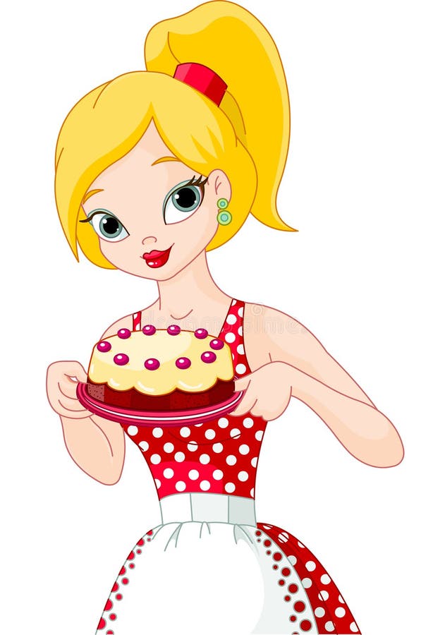Young Woman Holding Cake stock vector. Illustration of smiling - 16420716