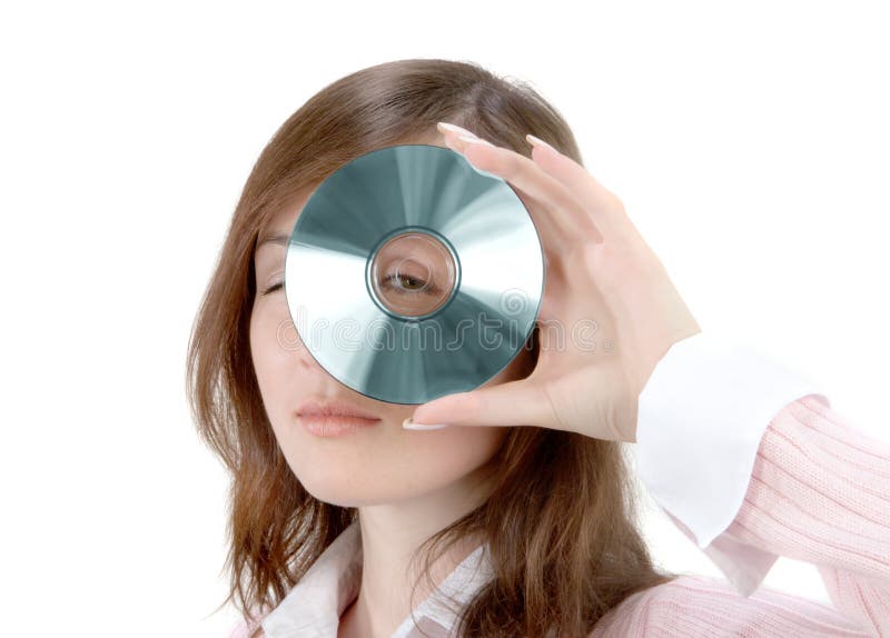 Young Woman Holding Compact Disc stock photography