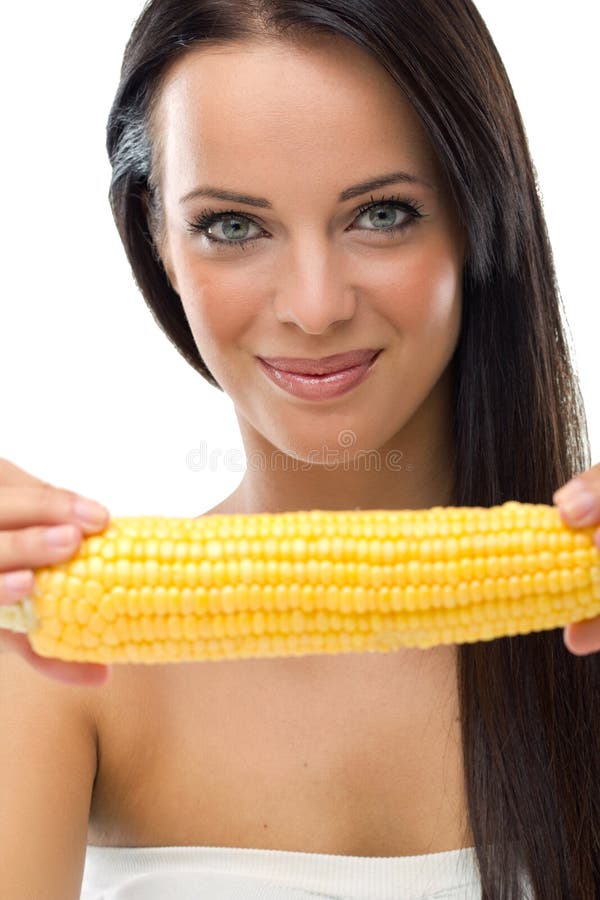Woman Holding a Peeled Corn Cob Stock Image Image of biting, growth 33928381