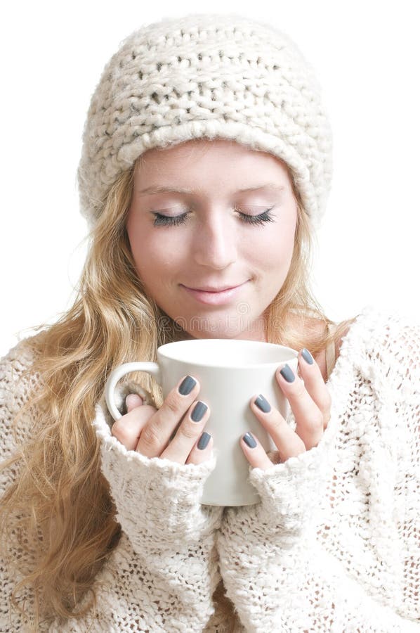 Young Woman Holding A Mug Eyes Closed Stock Photo - Image of casual ...