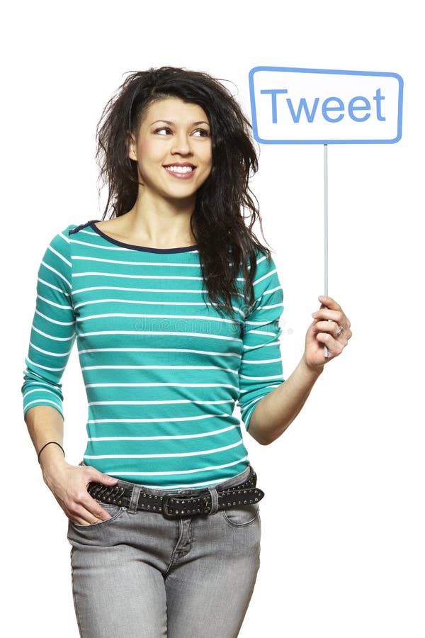 Young Woman Holding a Social Media Sign Smiling Stock Image - Image of ...