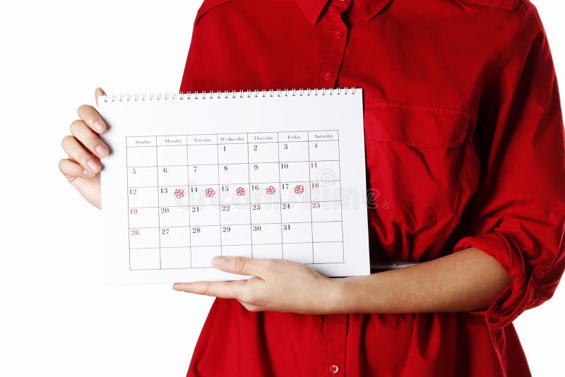 Young Woman Holding Women`s Period Calendar Isolated Stock Image