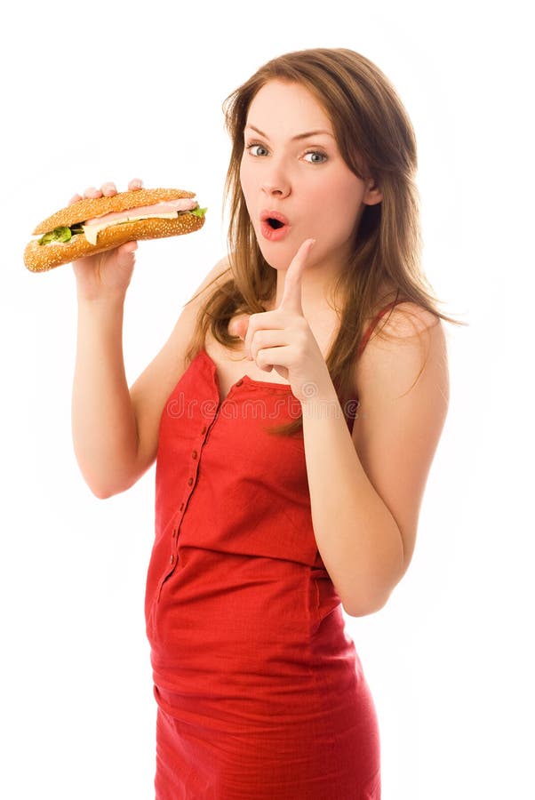 Young woman with a hot dog