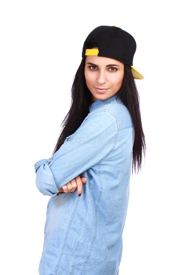 Young Woman in Jeans Shirt and Cap Posing Stock Photo Image of attractive, fashion 27343770