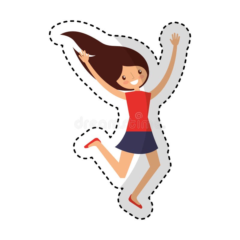 Young Woman Jumping Character Stock Vector - Illustration of happy