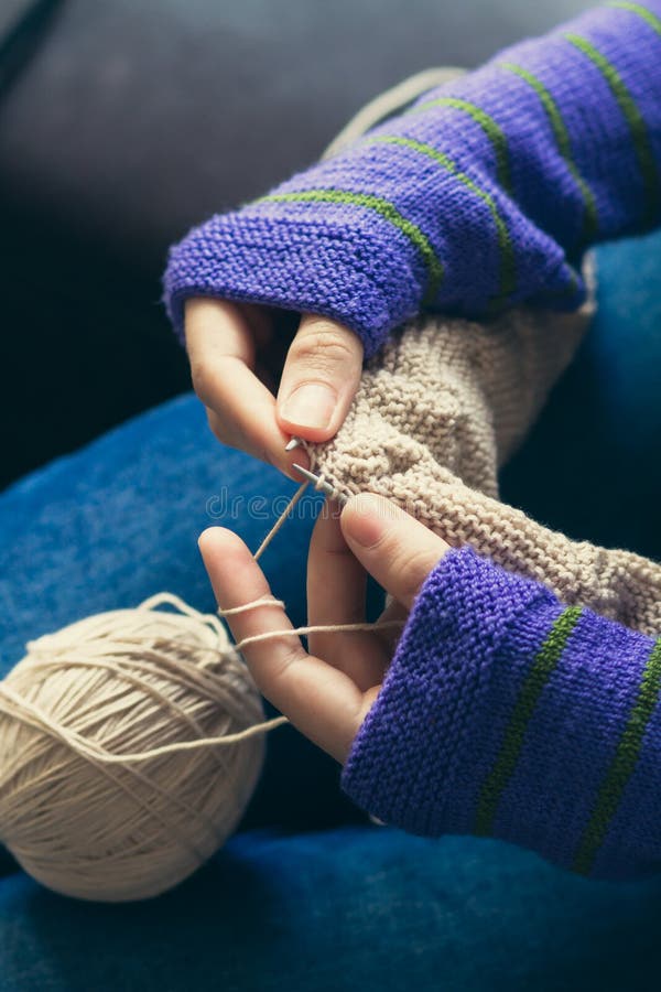 Young woman knitting wool stock photo. Image of occupational 36789870